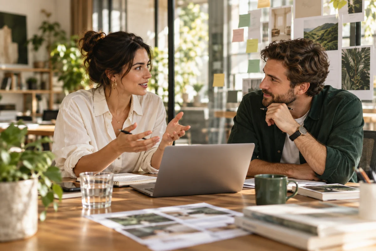 Elvaron strategists collaborating in a bright studio